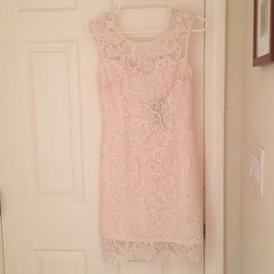 Cream lace mini dress.